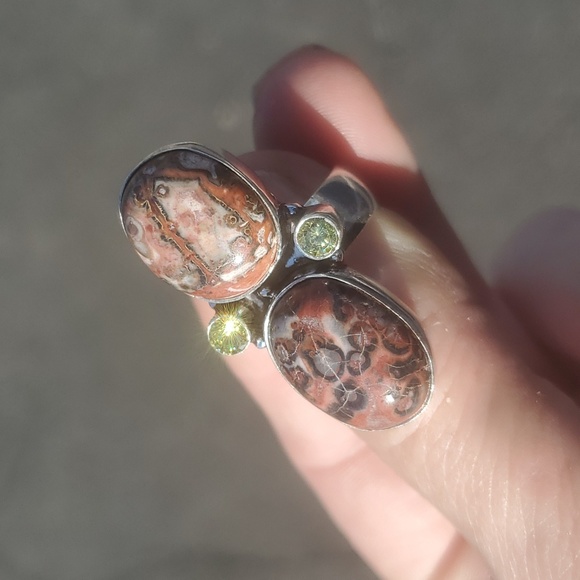 New Leopard Skin Jasper and Citrine 925 Silver Statement Ring. - Picture 12 of 16